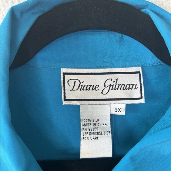 Diane Gilman Women's VTG silk Blue tiger Blouse Size 3X - Picture 3 of 14
